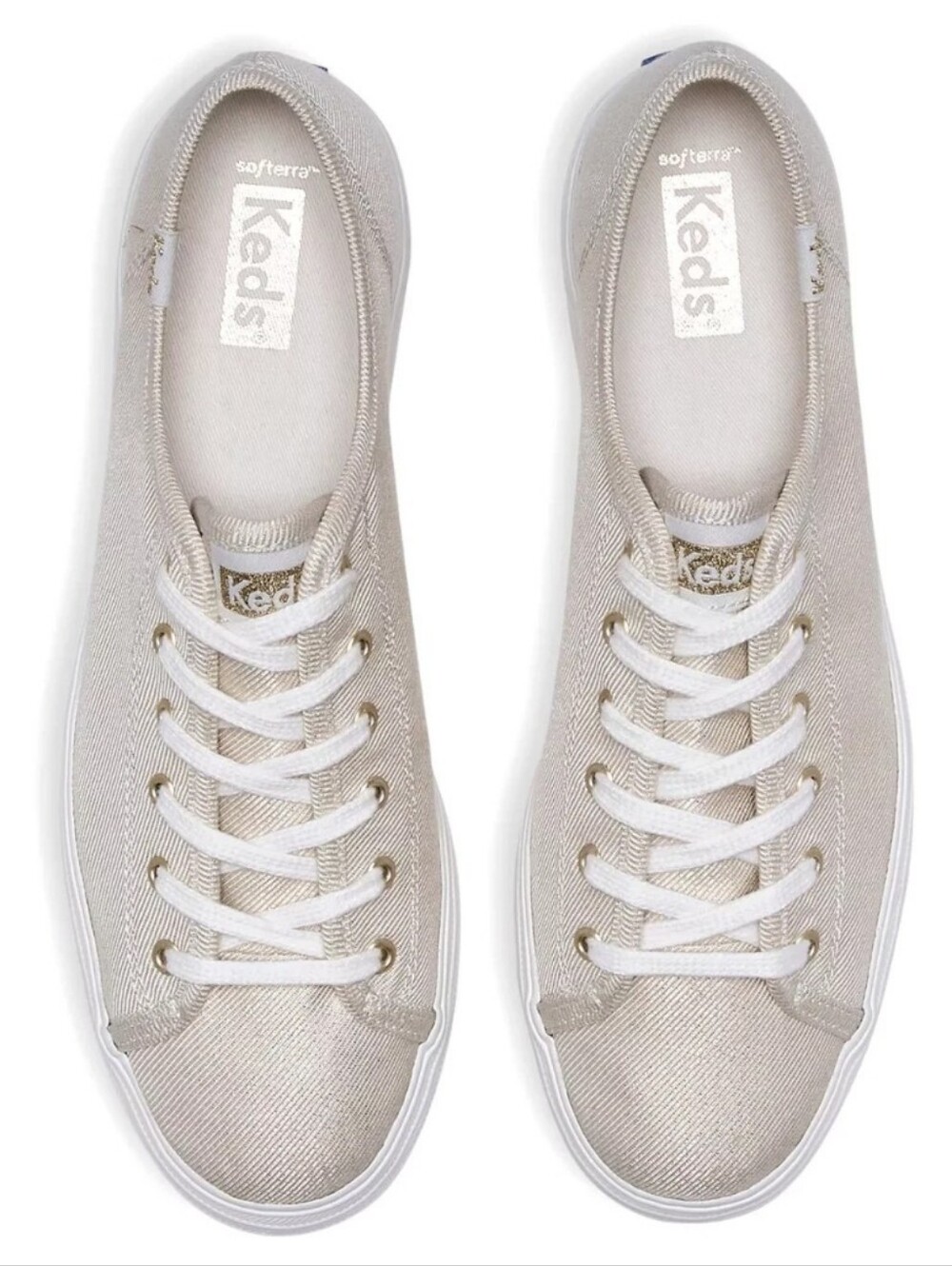 Keds Triple Kick Canvas Platform Sneakers Tan Metallic Gold Size 10 New